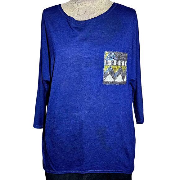 Blue Sequin Pocket Lightweight Sweater Size Small - Picture 1 of 5